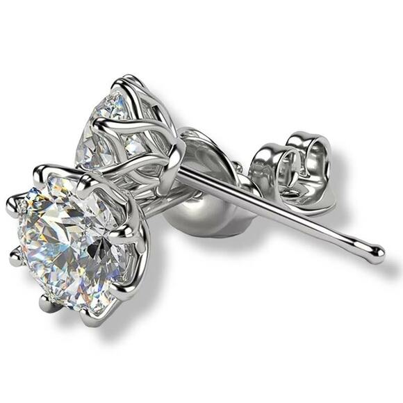 Scintillation 10mm Round Cubic Zirconia Rhodium Plated  8 Prong Stud Earrings - Picture 4 of 4